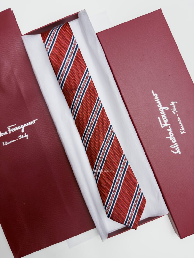 Ferragamo Red LINED GANCINI SILK TIE