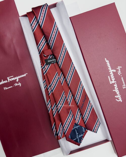 Ferragamo Red LINED GANCINI SILK TIE
