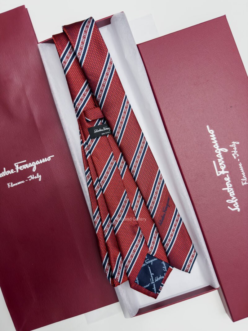 Ferragamo Red LINED GANCINI SILK TIE