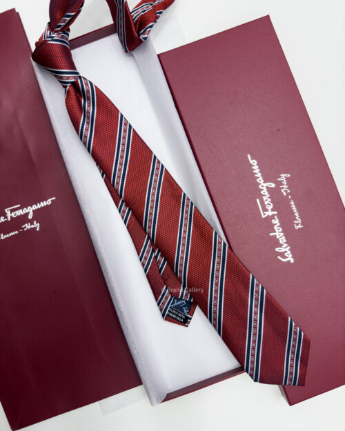 Ferragamo Red LINED GANCINI SILK TIE