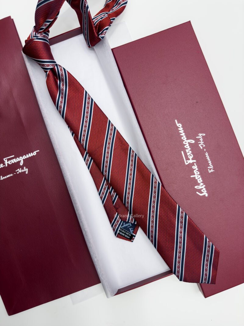 Ferragamo Red LINED GANCINI SILK TIE