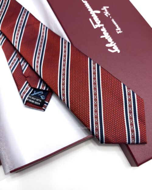 Ferragamo Red LINED GANCINI SILK TIE