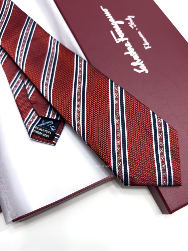 Ferragamo Red LINED GANCINI SILK TIE