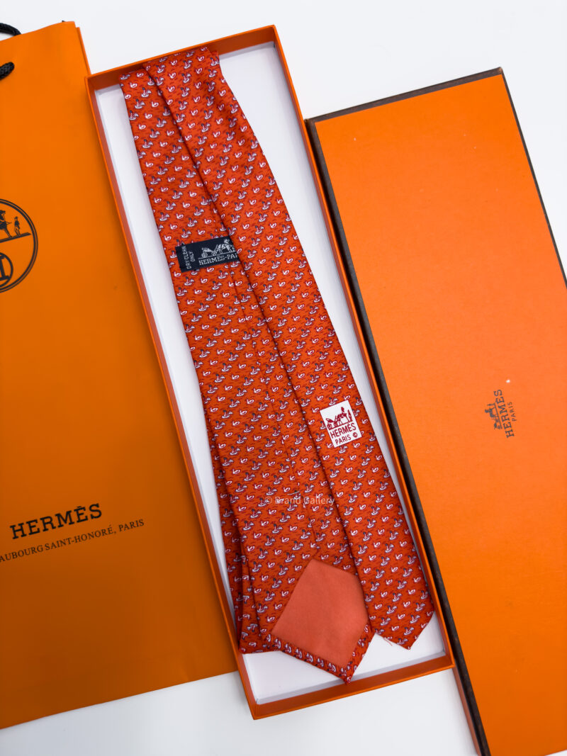 Hermes Burnt Orange DUCK PATTERN SOFT SILK TIE