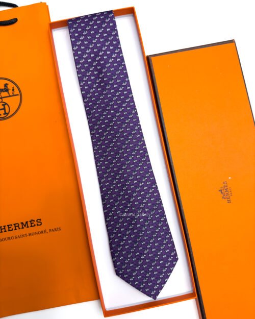 Hermes Indigo DUCK PATTERN SOFT SILK TIE