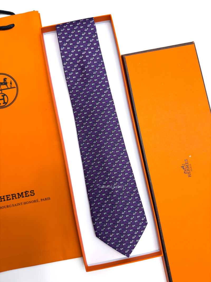 Hermes Indigo DUCK PATTERN SOFT SILK TIE