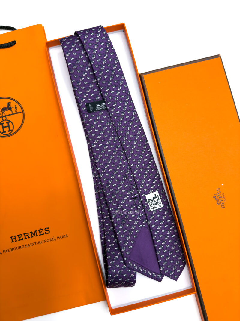 Hermes Indigo DUCK PATTERN SOFT SILK TIE