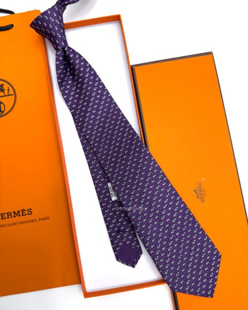 Hermes Indigo DUCK PATTERN SOFT SILK TIE