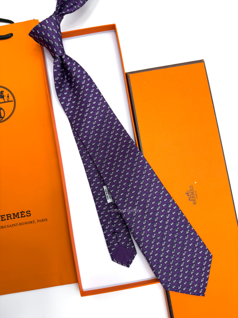 Hermes Indigo DUCK PATTERN SOFT SILK TIE