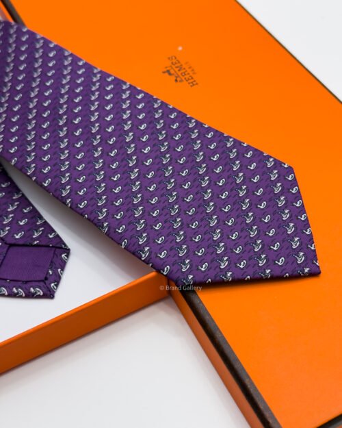 Hermes Indigo DUCK PATTERN SOFT SILK TIE