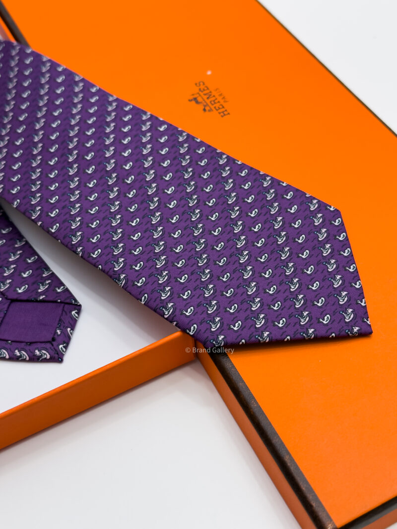 Hermes Indigo DUCK PATTERN SOFT SILK TIE