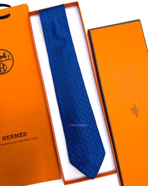 Hermes Blue ORIGAMI HORSE PATTERN SOFT SILK TIE