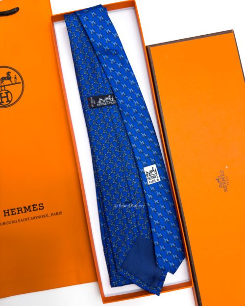 Hermes Blue ORIGAMI HORSE PATTERN SOFT SILK TIE