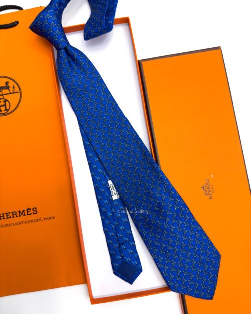 Hermes Blue ORIGAMI HORSE PATTERN SOFT SILK TIE