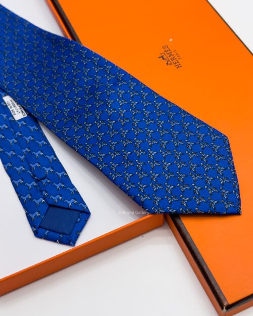 Hermes Blue ORIGAMI HORSE PATTERN SOFT SILK TIE