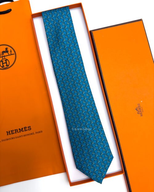 Hermes Ocean ORIGAMI HORSE PATTERN SOFT SILK TIE
