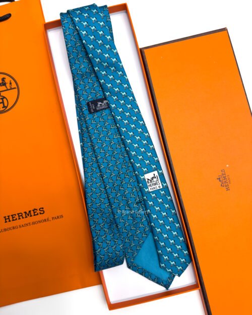 Hermes Ocean ORIGAMI HORSE PATTERN SOFT SILK TIE