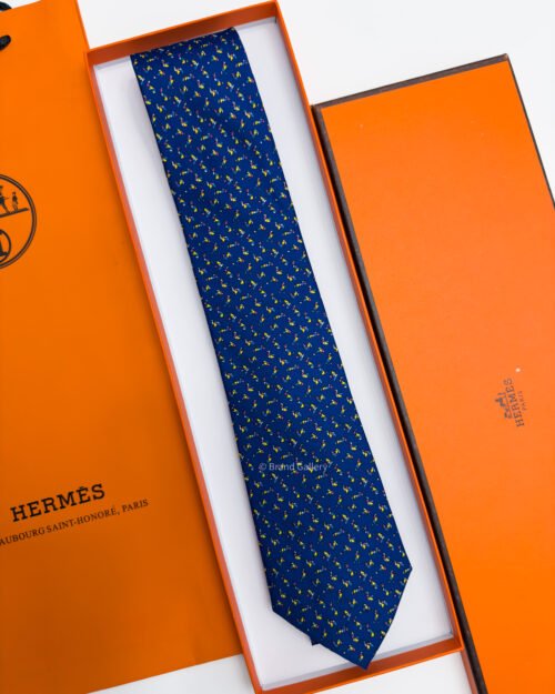 Hermes Blue ORIGAMI ANIMALS SOFT SILK TIE