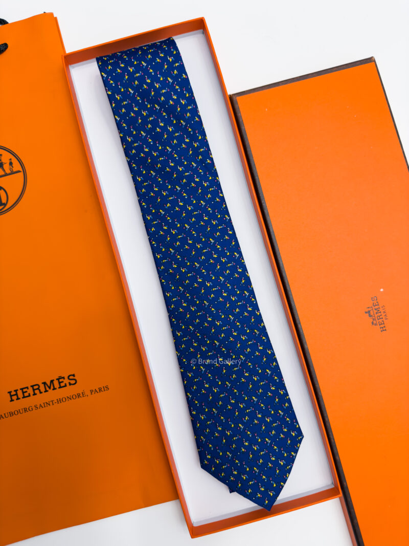 Hermes Blue ORIGAMI ANIMALS SOFT SILK TIE