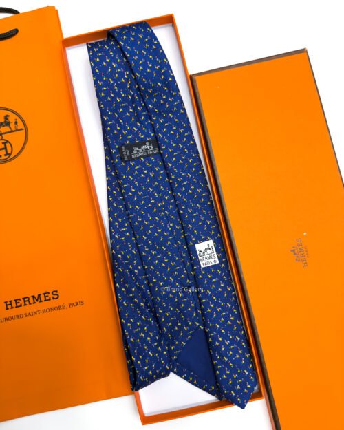 Hermes Blue ORIGAMI ANIMALS SOFT SILK TIE