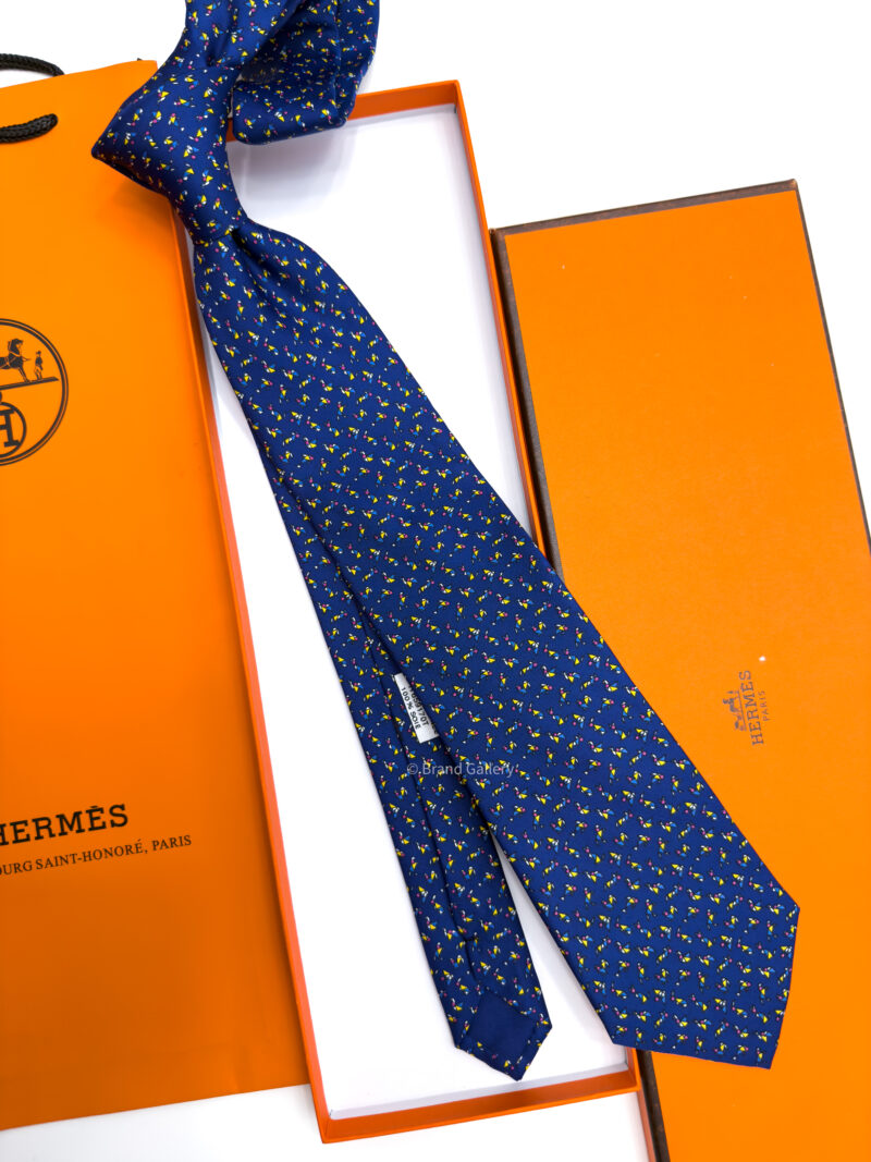 Hermes Blue ORIGAMI ANIMALS SOFT SILK TIE