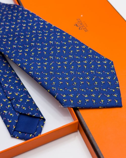 Hermes Blue ORIGAMI ANIMALS SOFT SILK TIE