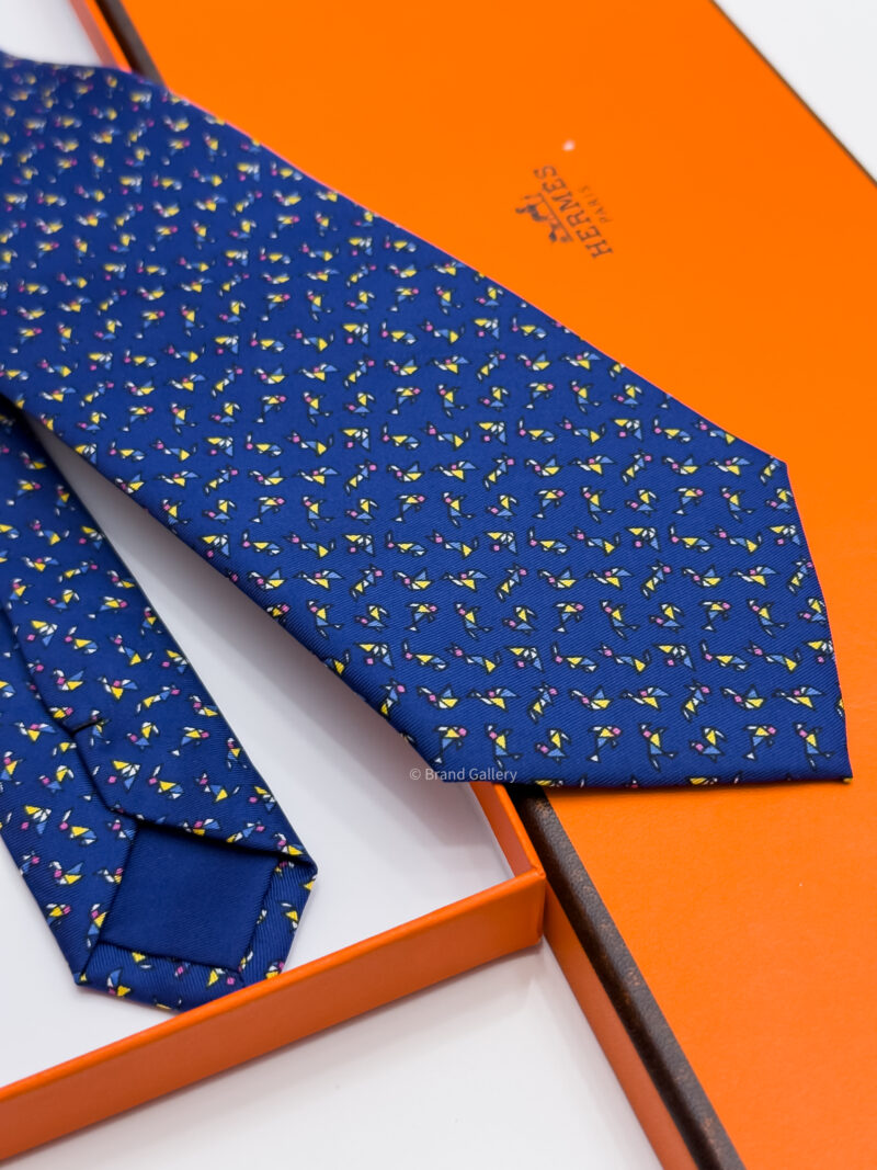 Hermes Blue ORIGAMI ANIMALS SOFT SILK TIE