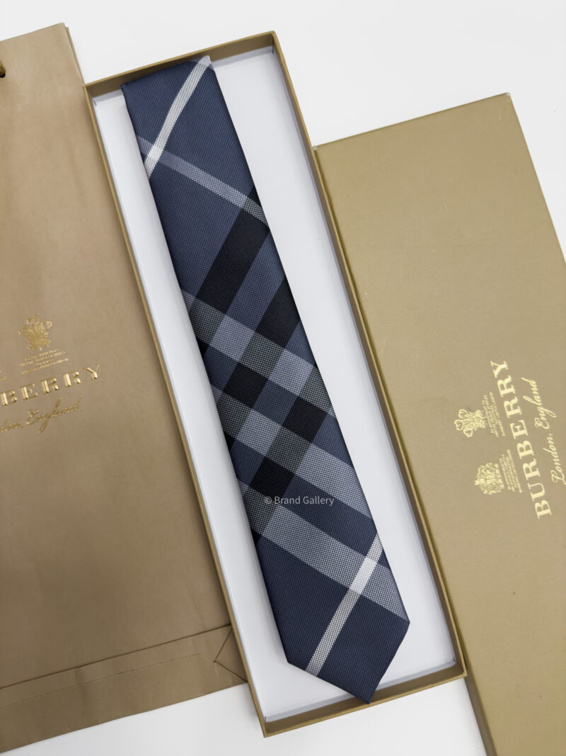 Burberry Blue Grey THIN CHECK SILK TIE