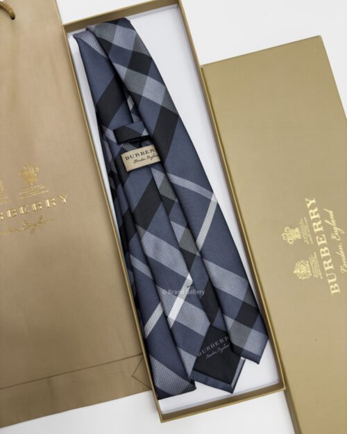 Burberry Blue Grey THIN CHECK SILK TIE