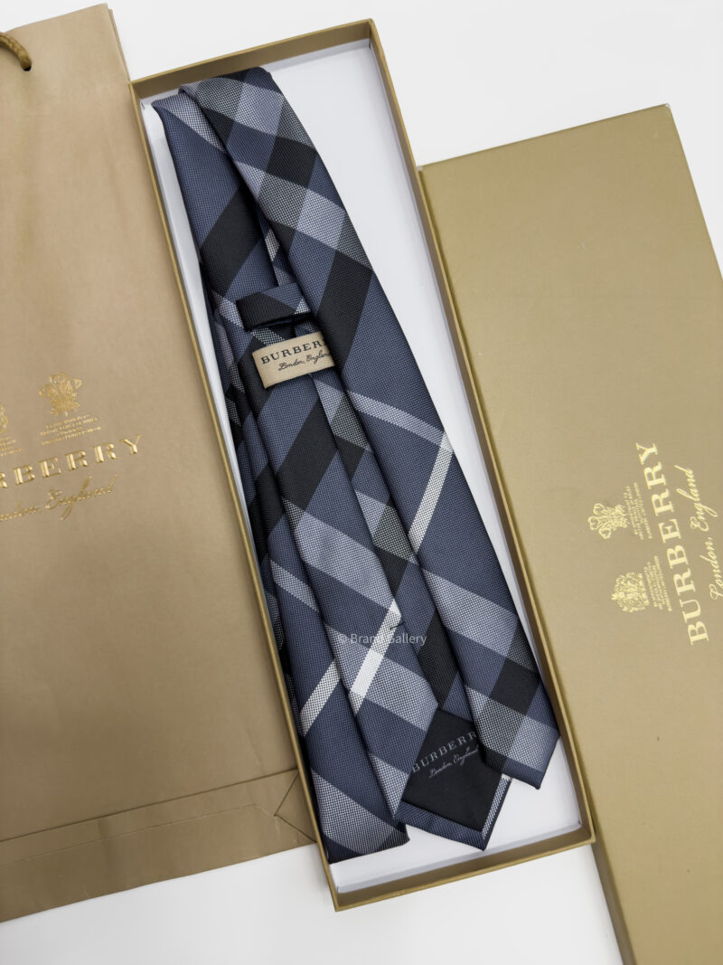 Burberry Blue Grey THIN CHECK SILK TIE