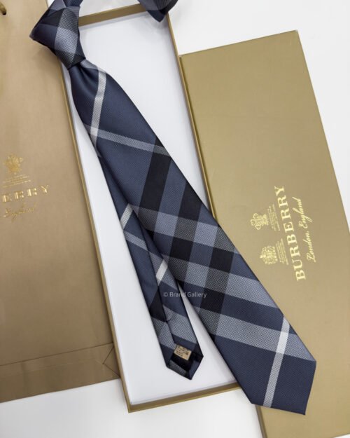 Burberry Blue Grey THIN CHECK SILK TIE