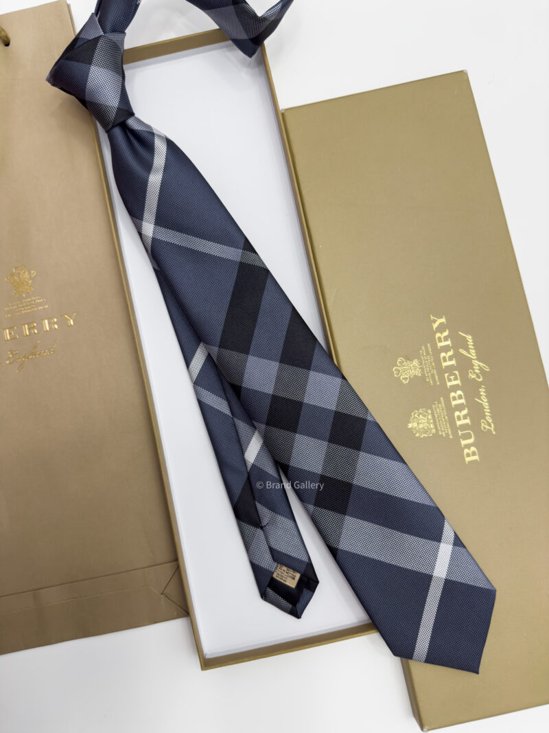 Burberry Blue Grey THIN CHECK SILK TIE