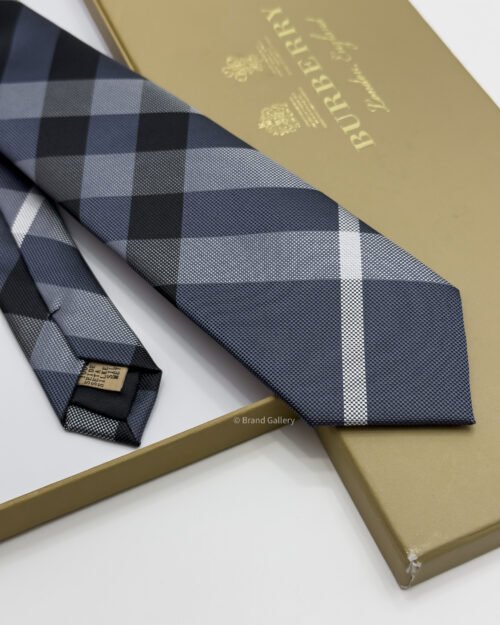 Burberry Blue Grey THIN CHECK SILK TIE