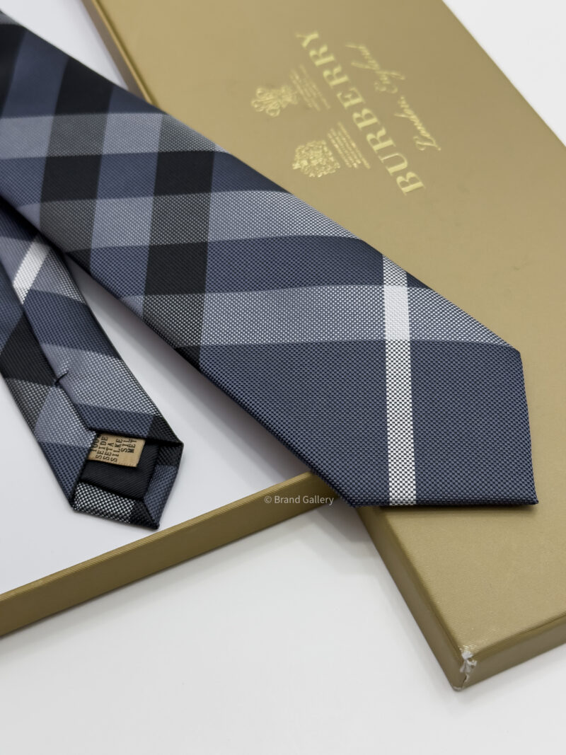 Burberry Blue Grey THIN CHECK SILK TIE