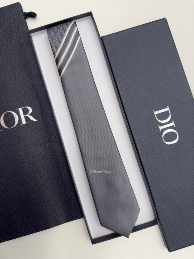 Dior Grey STRIPED OBLIQUE SILK TIE