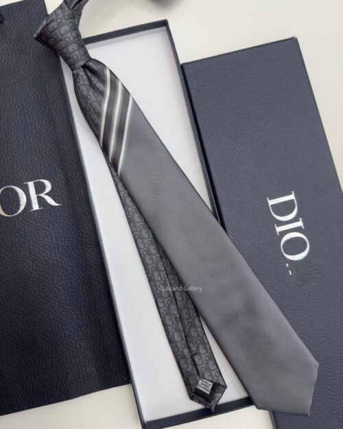 Dior Grey STRIPED OBLIQUE SILK TIE