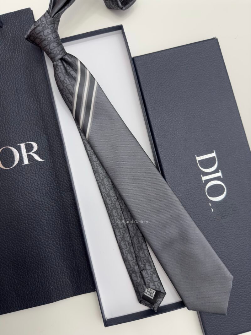 Dior Grey STRIPED OBLIQUE SILK TIE