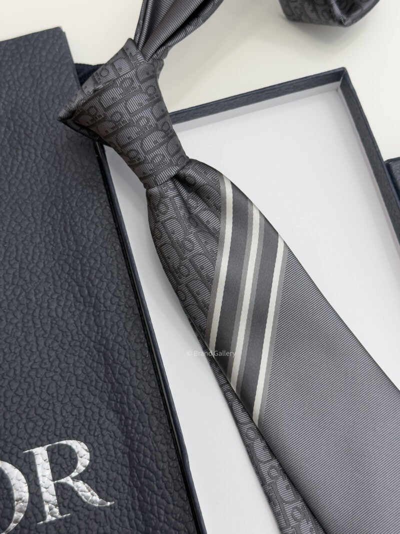 Dior Grey STRIPED OBLIQUE SILK TIE