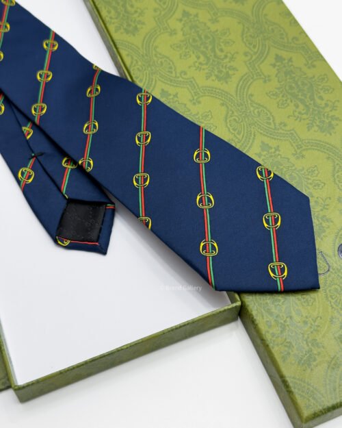 Gucci Blue DIAGONAL HORSESHOE SOFT SILK TIE