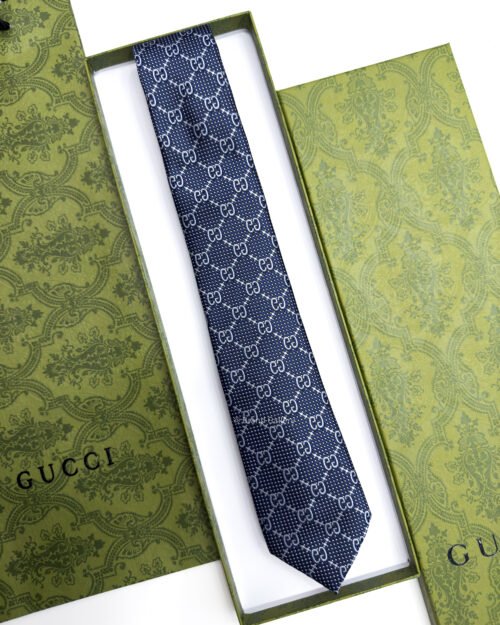 Gucci Blue INTERLOCKING GG SILK TIE