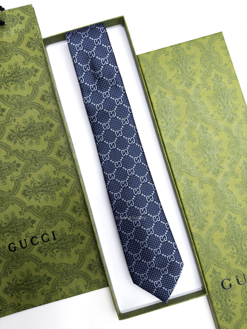 Gucci Blue INTERLOCKING GG SILK TIE