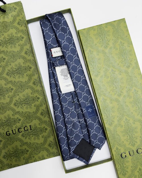 Gucci Blue INTERLOCKING GG SILK TIE