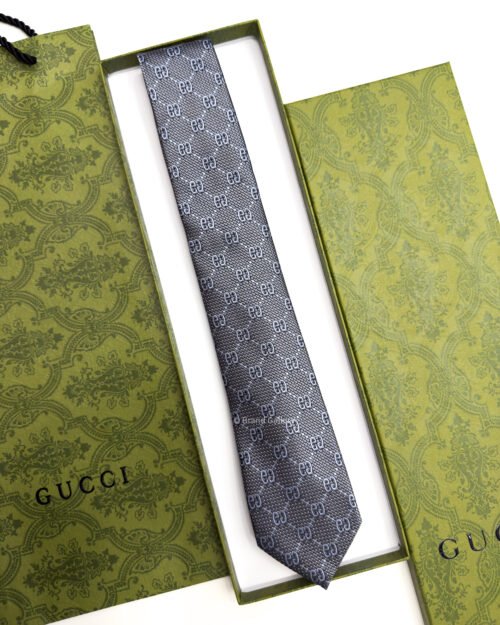 Gucci Grey INTERLOCKING GG SILK TIE