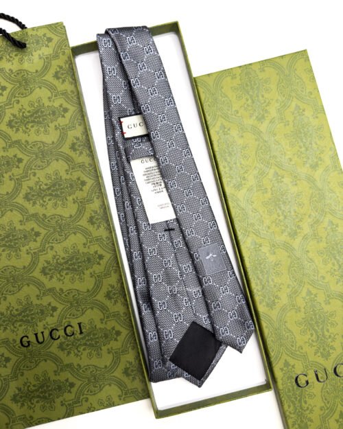 Gucci Grey INTERLOCKING GG SILK TIE