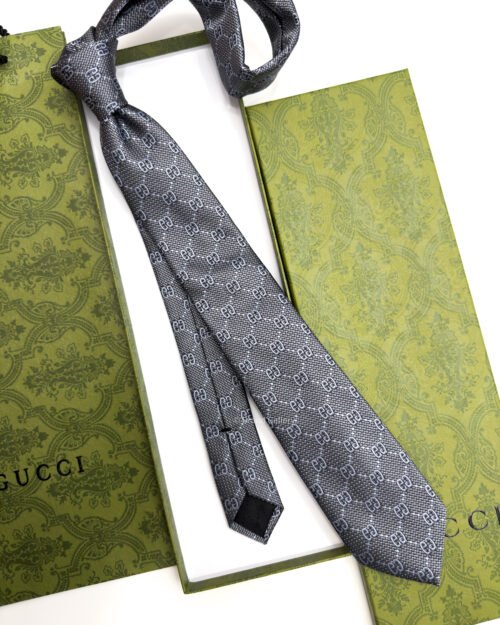 Gucci Grey INTERLOCKING GG SILK TIE