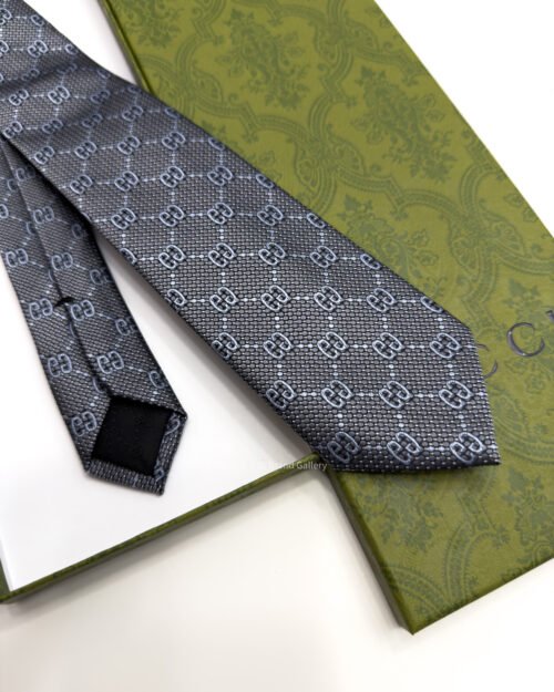Gucci Grey INTERLOCKING GG SILK TIE