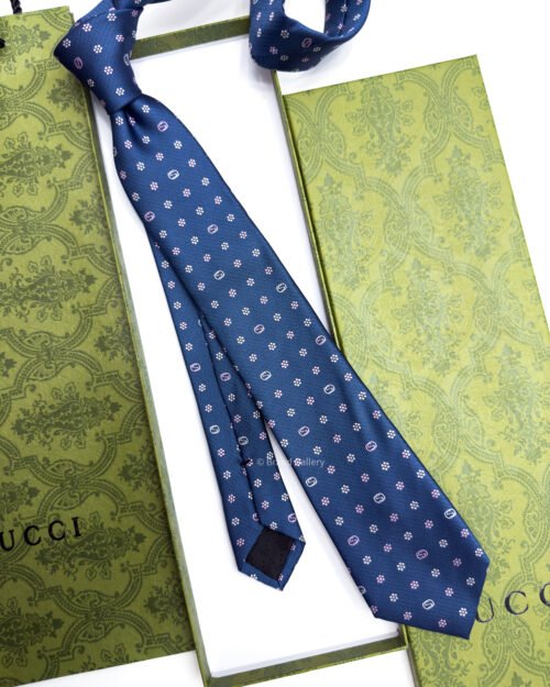Gucci Royal Blue FLOWER SYMBOL and GG SILK TIE