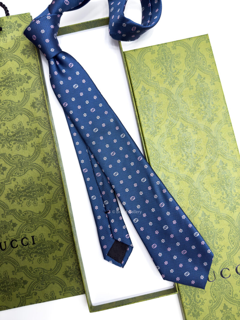 Gucci Royal Blue FLOWER SYMBOL and GG SILK TIE