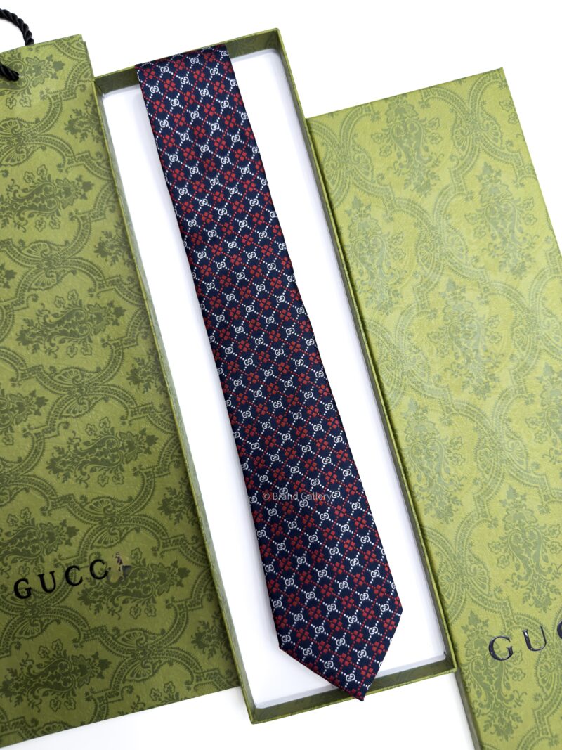 Gucci Navy Red DIAMONDS and GG SILK TIE