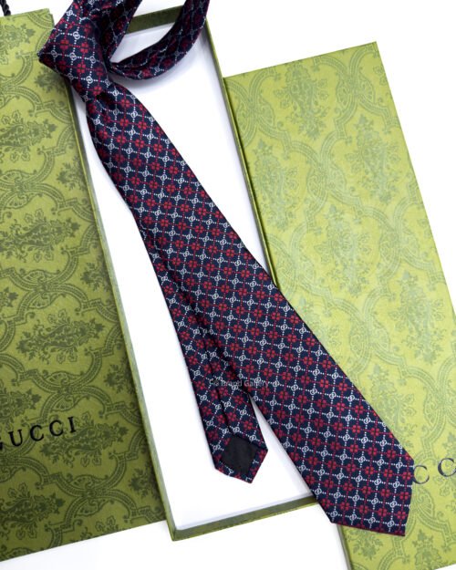 Gucci Navy Red DIAMONDS and GG SILK TIE